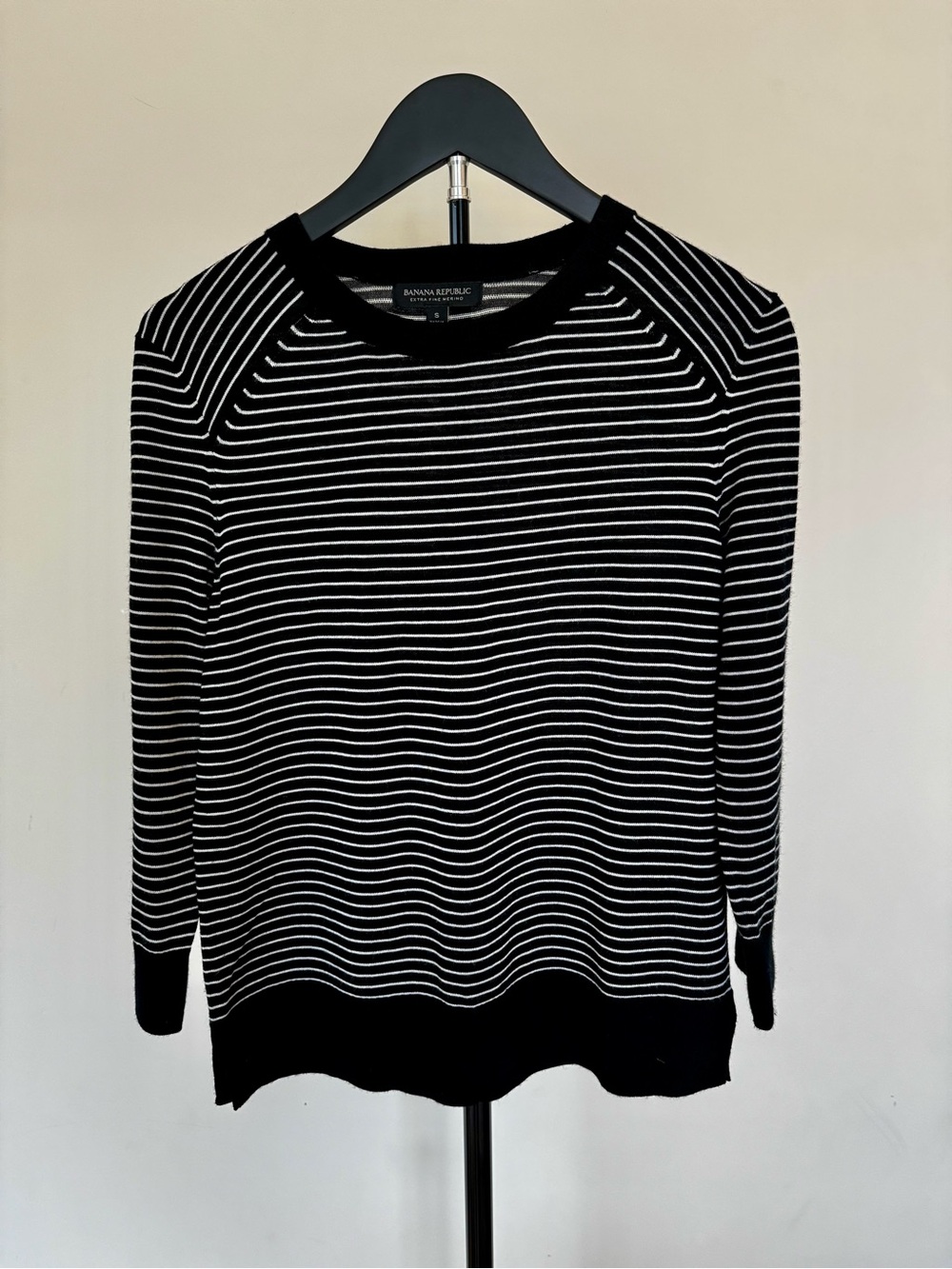 Banana Republic Black and White Striped Crewneck Sweater